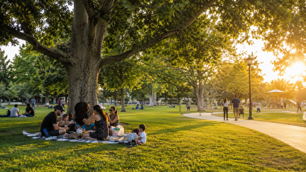 Families enjoying an outdoor summer activity at a Modesto park
